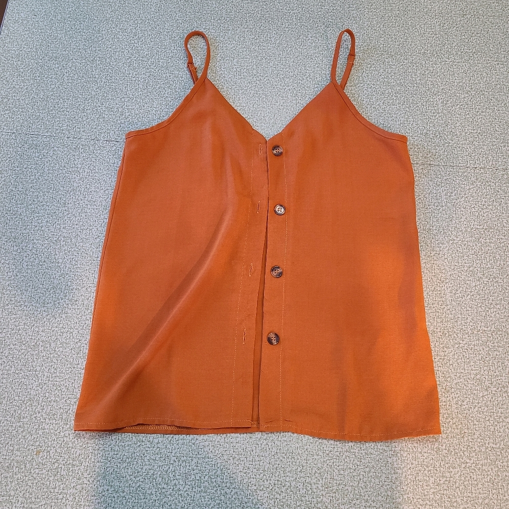 Orange button down tank blouse